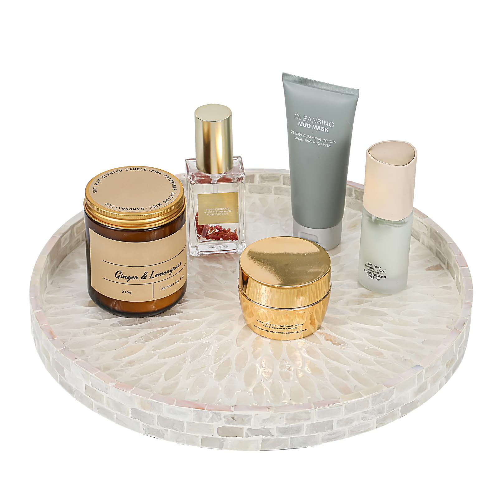 View 1 of 12.5" Lazy Susan for Table Top – Mother of Pearl Spinning Turntable Serving Tray, Marble Lazy Susan Organizer for Dining Table Centerpiece, Kitchen Island Decor, Bathroom Counter, Outdoor Use (White)