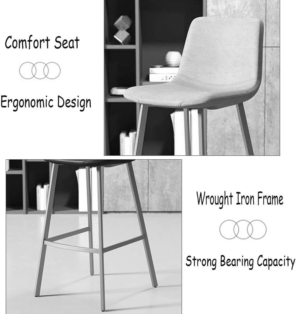 Taburetes de Bar Modernos con Respaldo - Asiento de Cuero sintético/Patas de Hierro Negro, reposapiés para Barra de Bar/Cocina