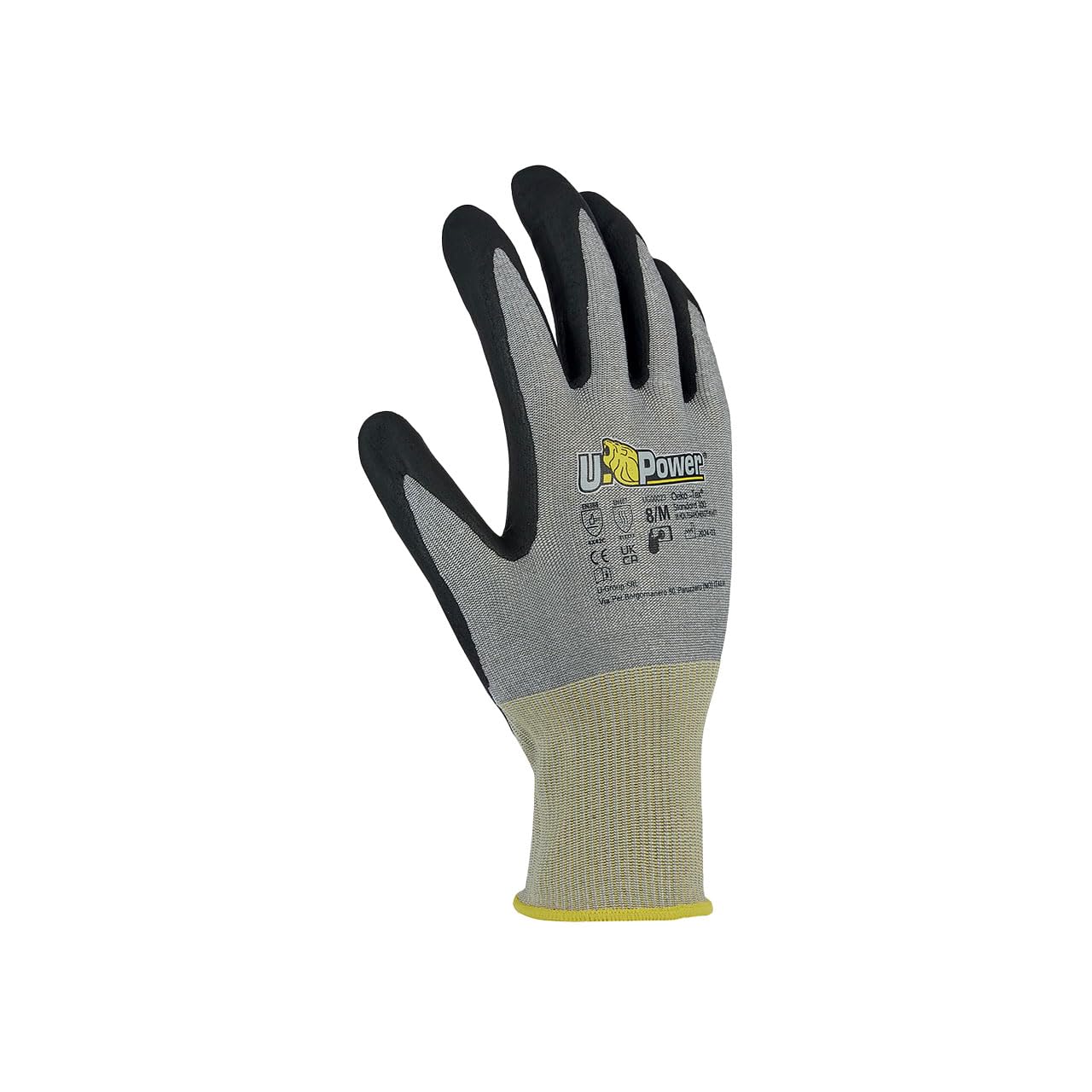 U-Power Rumba - Guantes de trabajo antiaccidentes de nailon, Spandex y HPPE, revestimiento U-Bubble nitrilo anticortes C, protección de riesgos mecánicos, gris, 9/L, 12 unidades
