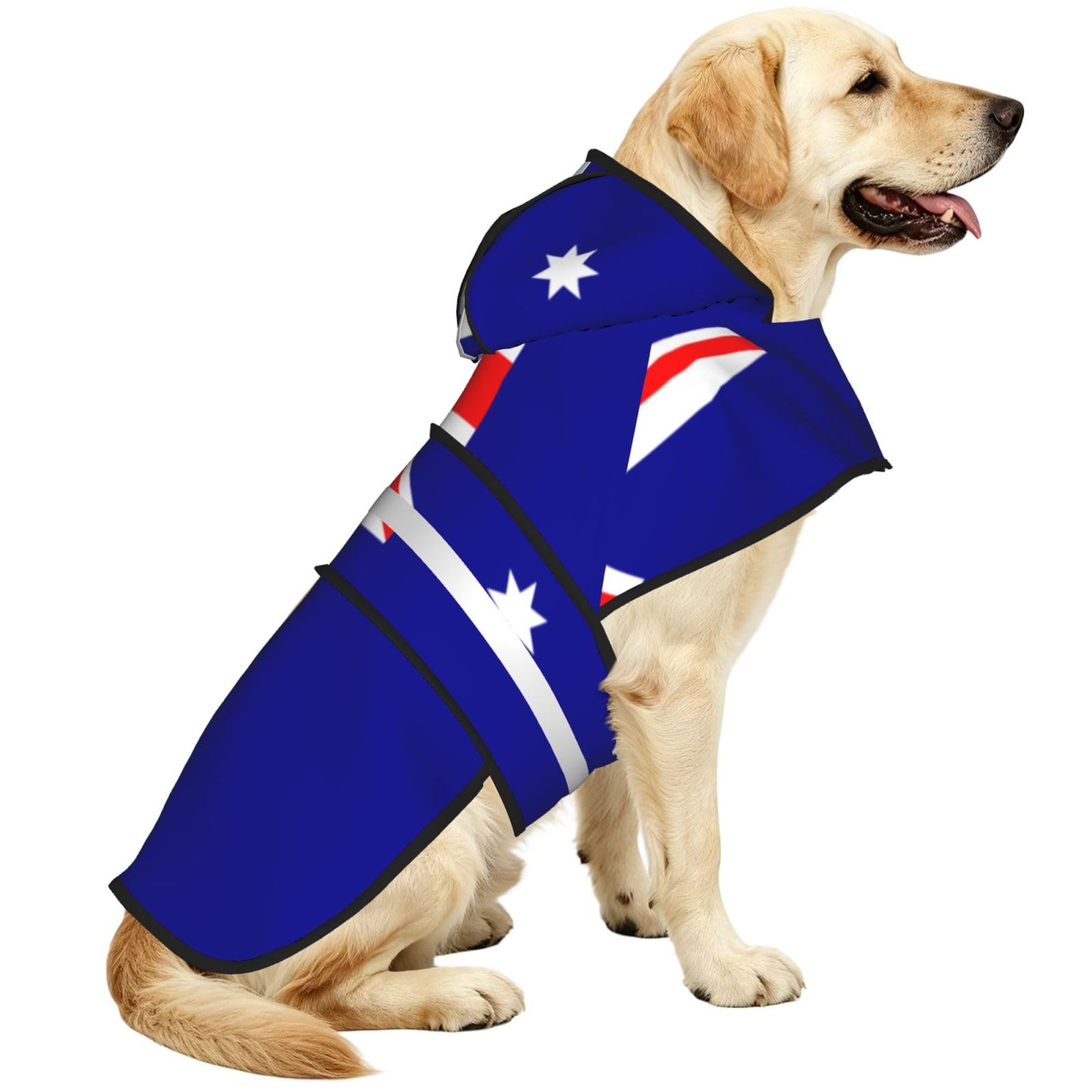 Australian Flag Waterproof Dog Raincoat And Rain Jacket With Hood, Reflective Strips And Adjustable Belly Strap, Fits Small To Large Dogs