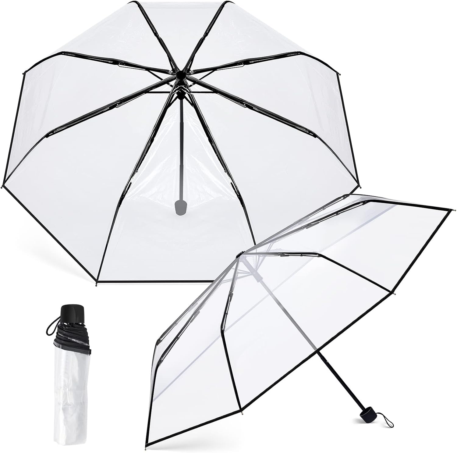 SYOSI Clear Umbrella Transparent Portable Umbrella Compact Foldable Umbrella Manual Open Close Folding Umbrellas for Wedding Travel Dating 1 Pcs, One Size
