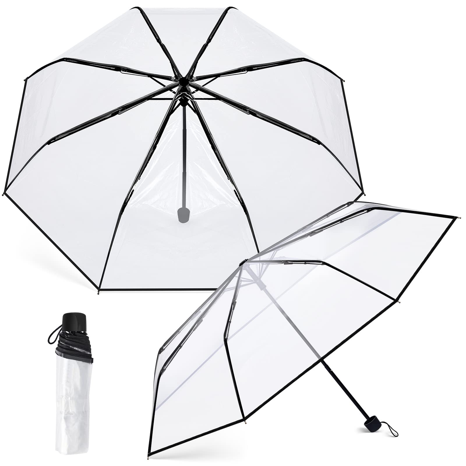 Clear Umbrella Transparent Portable Umbrella Compact Foldable Umbrella Manual Open Close Folding Umbrellas for Wedding Travel Dating 1 Pcs, One Size