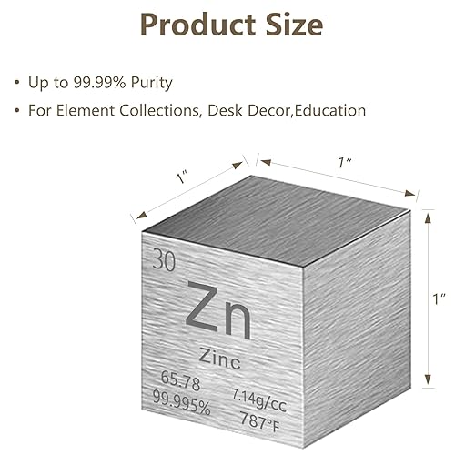 Miniatura 3 de Cubo de zinc de densidad de metal, 99.99% de alta pureza, 1 pulgada, cubo de elementos de alta densidad de metal puro para colecciones de elementos,