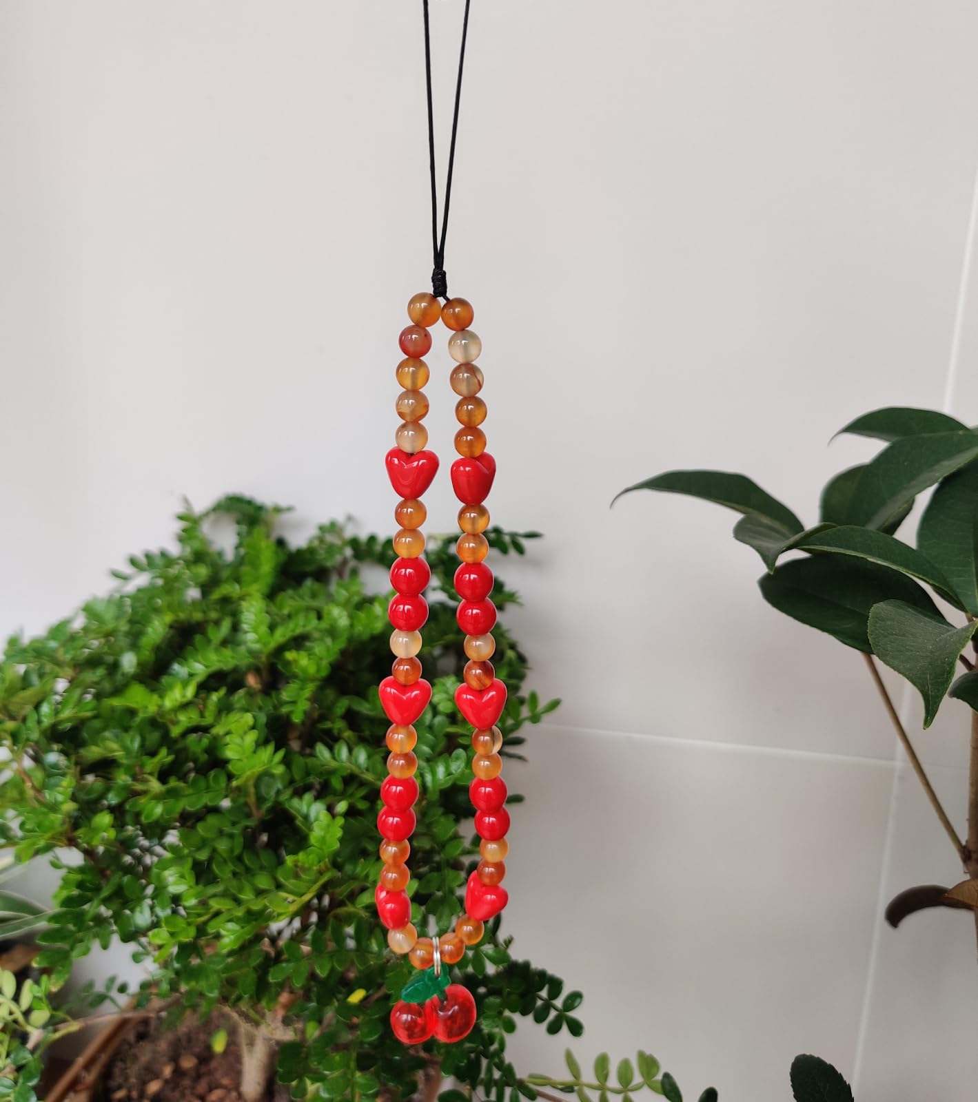 AYYSHULAN Red Cherry Phone Charm Strap Sweet Wrist Strap Cute Beaded Lanyard String Case Aesthetic Accessories for Women Girls (red cherry)