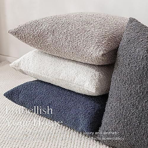 Image of Foindtower Set of 2, Decorative Textured Boucle Throw Pillow Covers Accent Solid Pillow Cases Soft Cozy Couch Cushion Case for Chair Sofa Bedroom Living Room Home Decor 16 x 16 Inch Neutral Grey