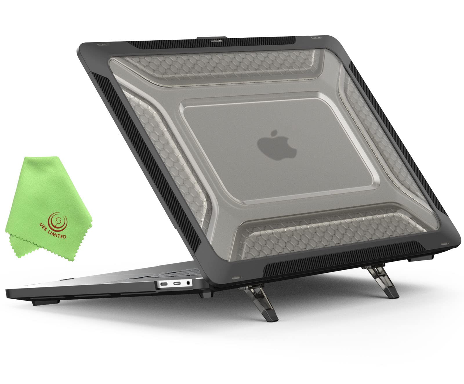 UESWILL Custodia pieghevole con cavalletto per MacBook Pro 16" (2019/2020) modello A2141 con Touch Bar e USB-C, protezione completa a nido d'ape, copertura resistente, nera