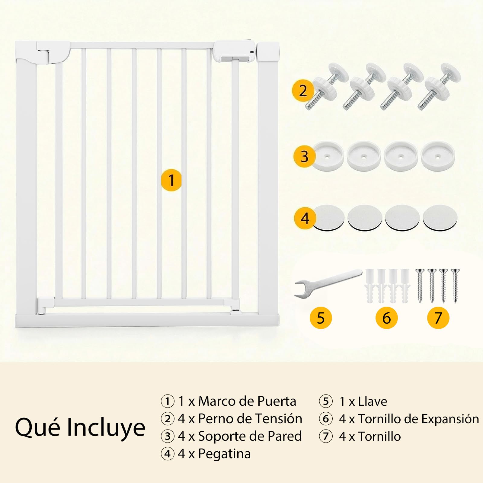 COSTWAY Barrera Seguridad Niños, 75-82 cm, Valla Seguridad Infantil con Cierre Automático, Operación con una Mano, No Requiere Perforación, Valla de Seguridad para Niños Mascotas (Blanco)