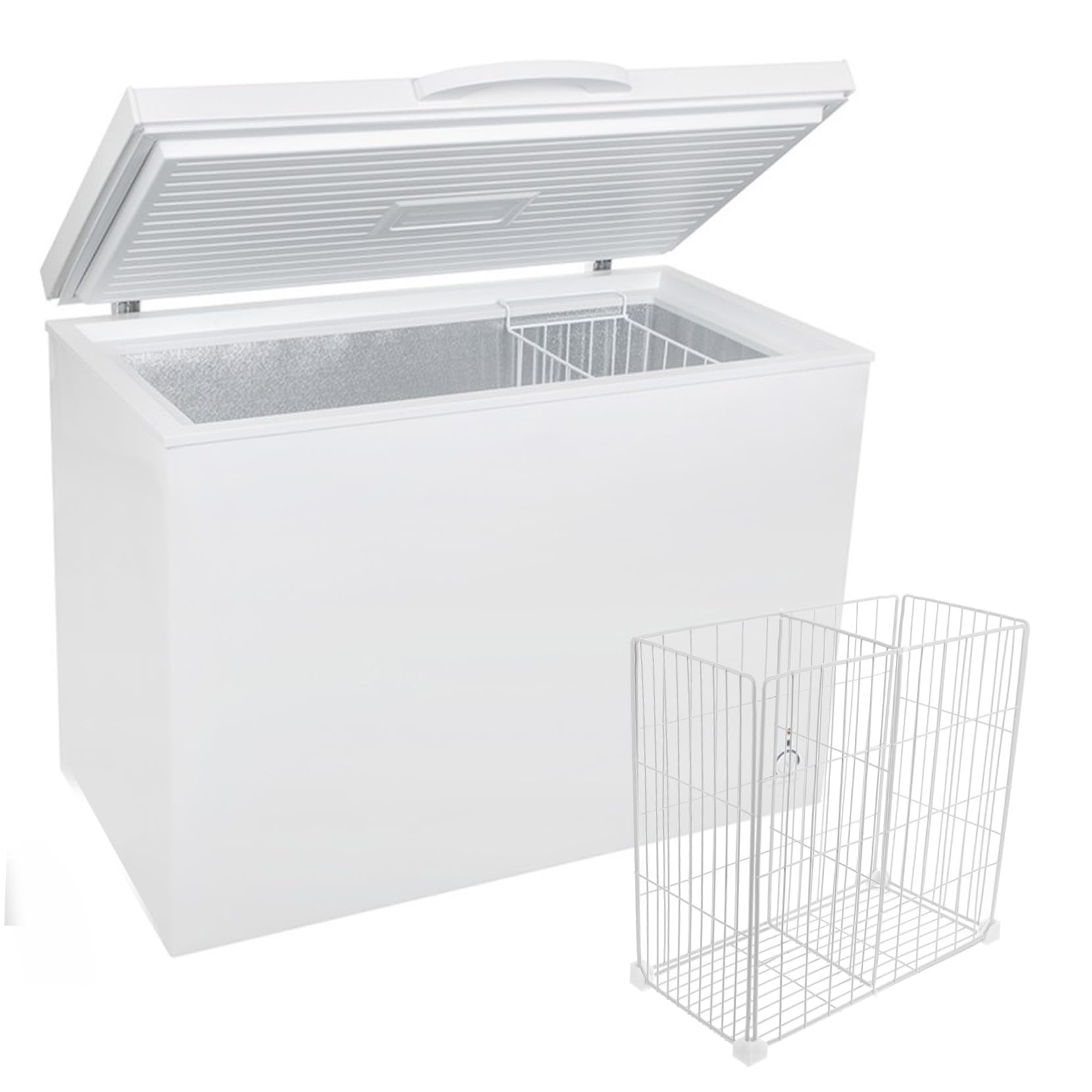 PartyKindom Cestelli per Congelatore a Pozzetto, Organizer per Congelatore in Ferro Bianco, Design a Griglia Cestello Inferiore, Facile Installazione per Cibo e Oggetti