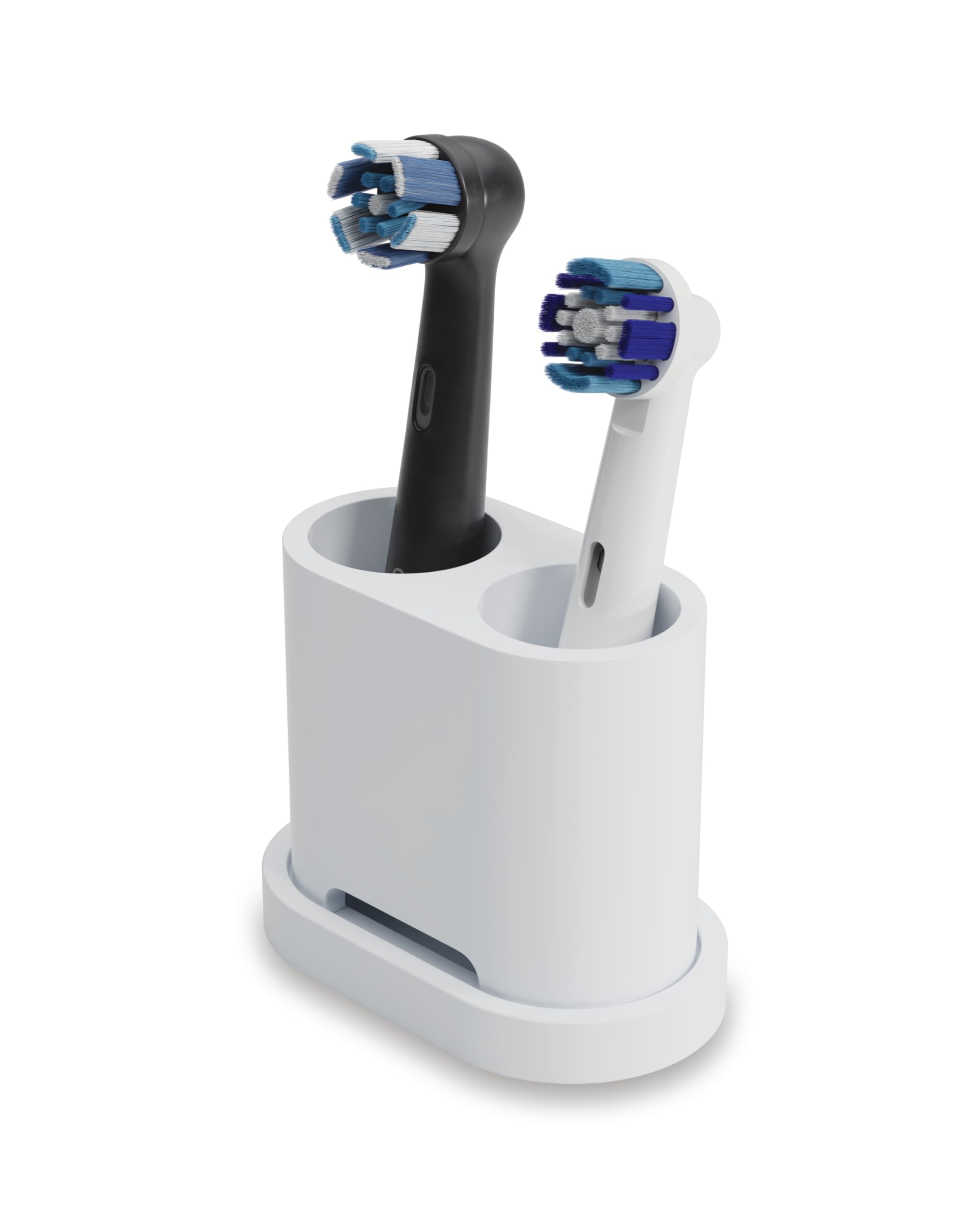 Qikfresh - 2-slot toothbrush and brush head holder - Compatible with Oral-B, iO, Philips Sonicare, Waterpik, Fairywill - Food-grade silicone (White)