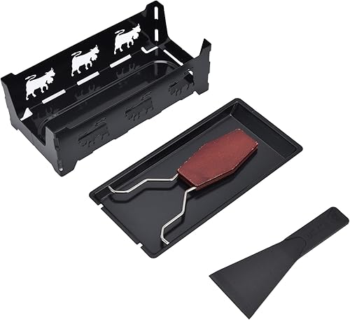 Miniatura 6 de Mini parrilla de raclette de queso, herramienta antiadherente con mango para placa suiza, rectangular, hierro caoba, parrillas de raclette negras