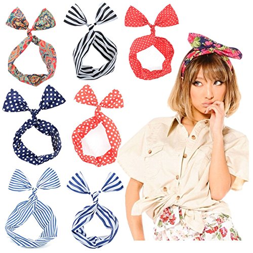 Wowlife 5/10 Pcs Wire Headband Girls Women Multi-function Bunny Rabbit Ear Hair Band Head band Sweet Multi-styles Headband Head-tie Twist,Assorted Color (5 Pcs)