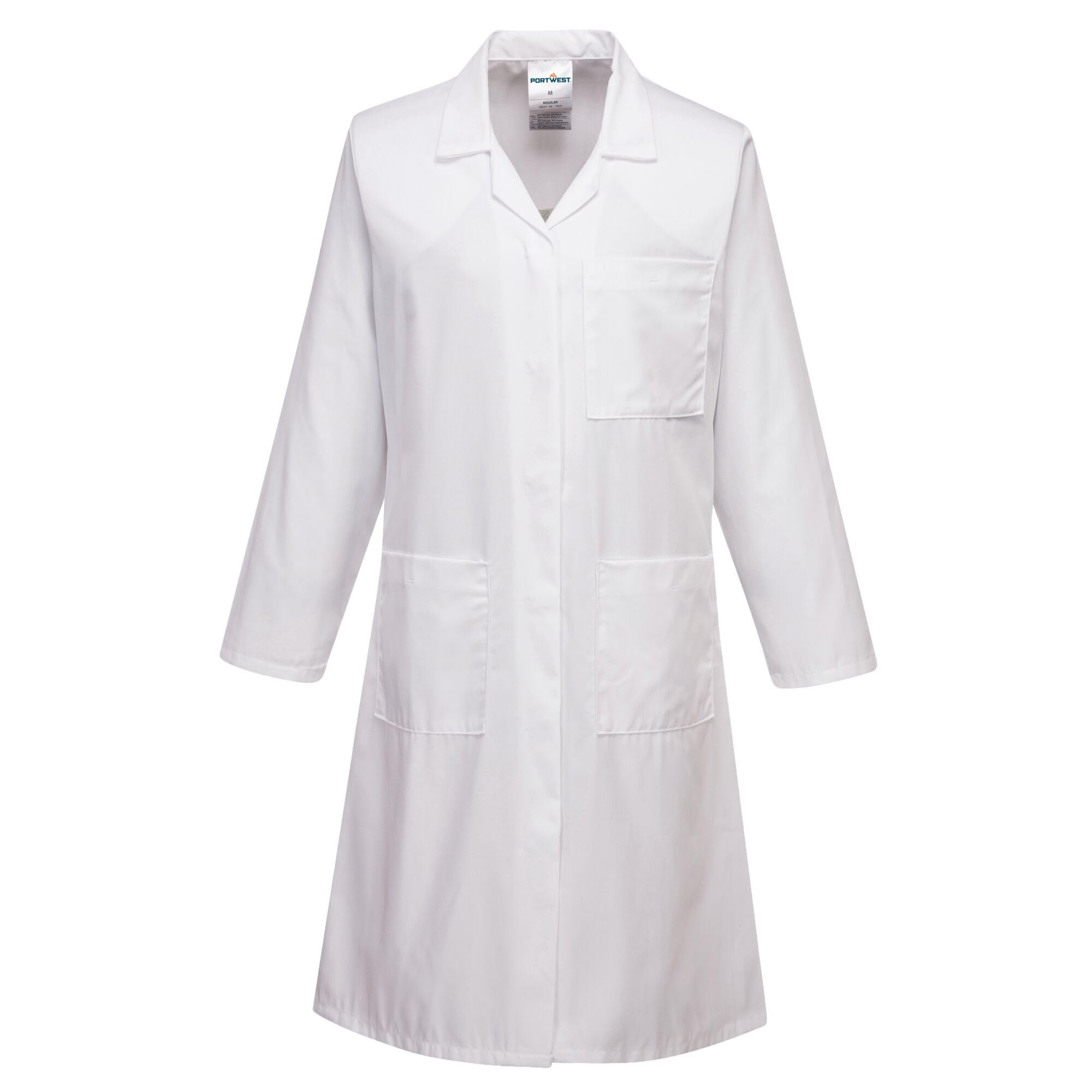 Portwest LW63 Women's Food Coat Durable Polycotton Concealed Stud Front Tailored Fit Catering Workwear Machine Washable 3 Pockets Professional Kitchen Jacket, White, M