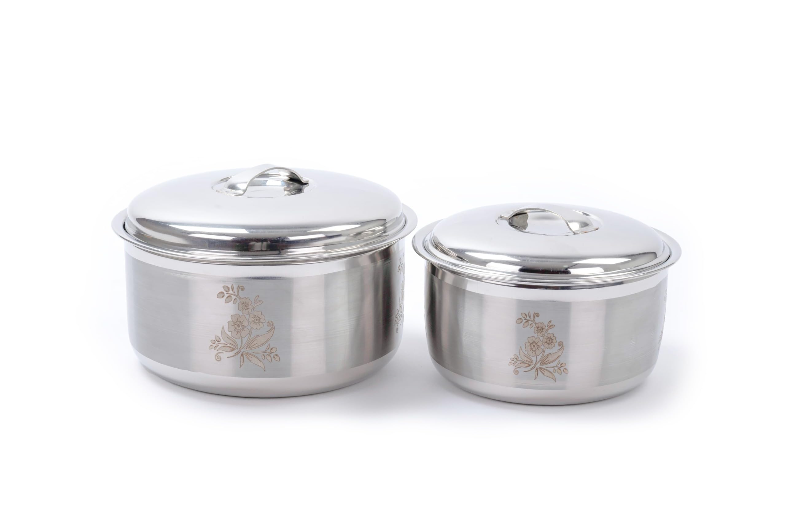JEFFINAS Food Grade Stainless Steel, Durable, Round, Multipurpose, Storage, Serving Bowl, Container, Pot With SS Lid, For Serving, Storing, Mixing Dishes - 2 Litres, Silver