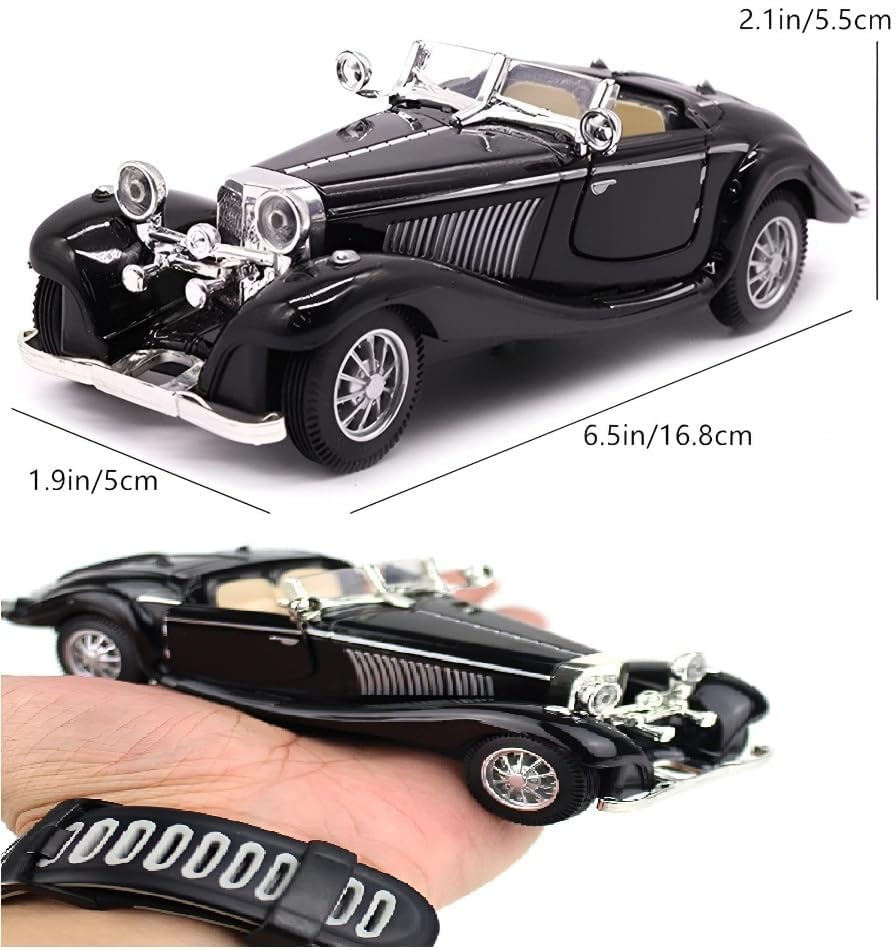Image of DREAMY DEN 1:32 Scale Die Cast Metal Vintage Classic Car Model with Lights & Sound, Pull Back Action, Openable Doors & Bonnet, Retro Collectible Toy Car