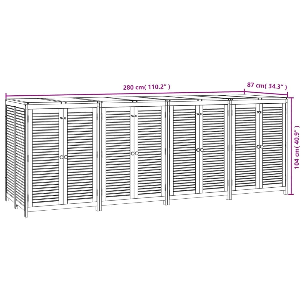 Gartenbox aus Massivholz Akazie 280x87x104 cm mit wasserfesten Innenbeuteln und Türen für Stauraum Aufbewahrungslösung dekorative Ergänzung Wohnraum robust langlebig