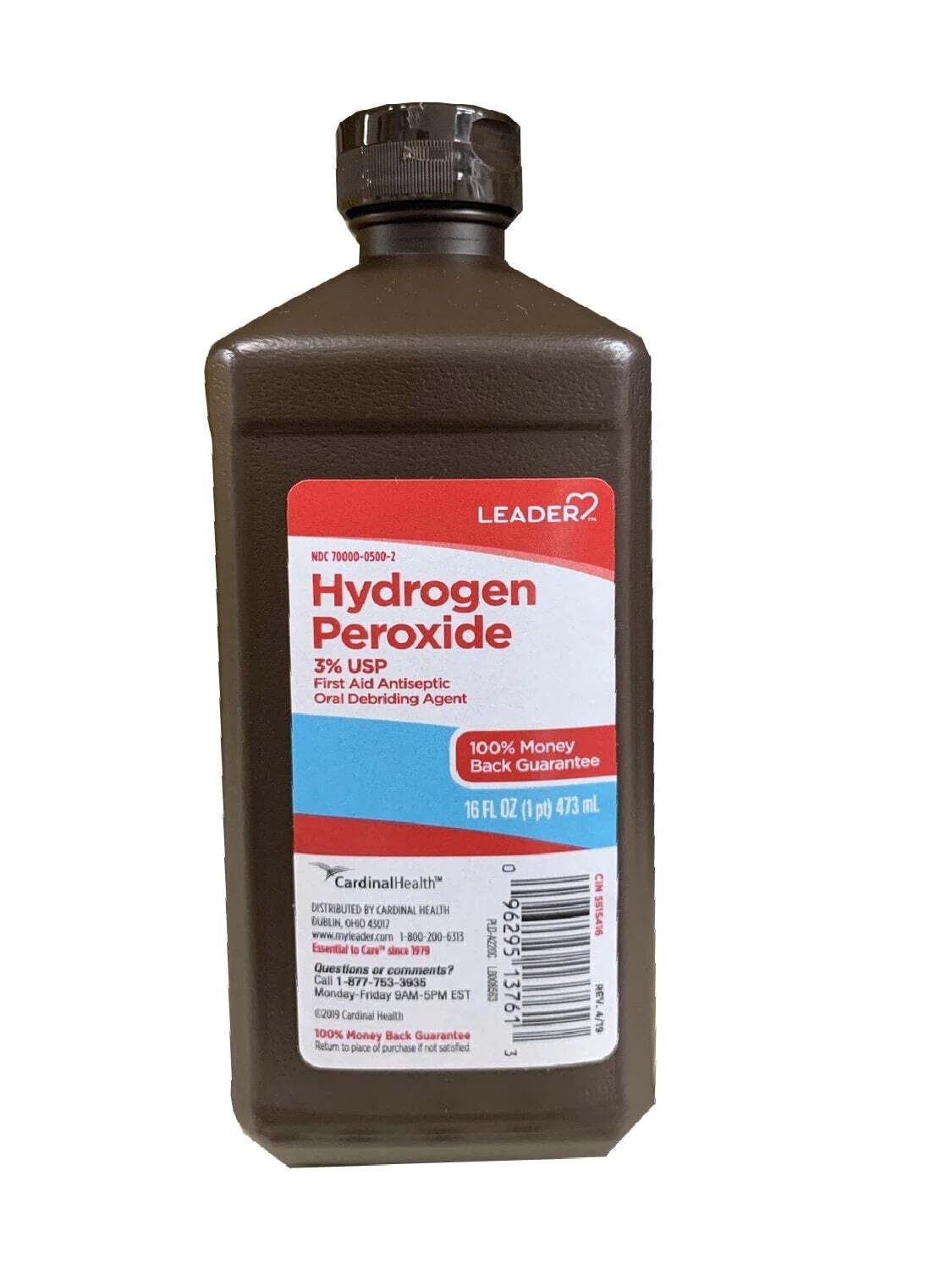 LEADER Hydrogen Peroxide 3% Topical Solution, First Aid Antiseptic (Refill, 16 fl oz (12-Pack))