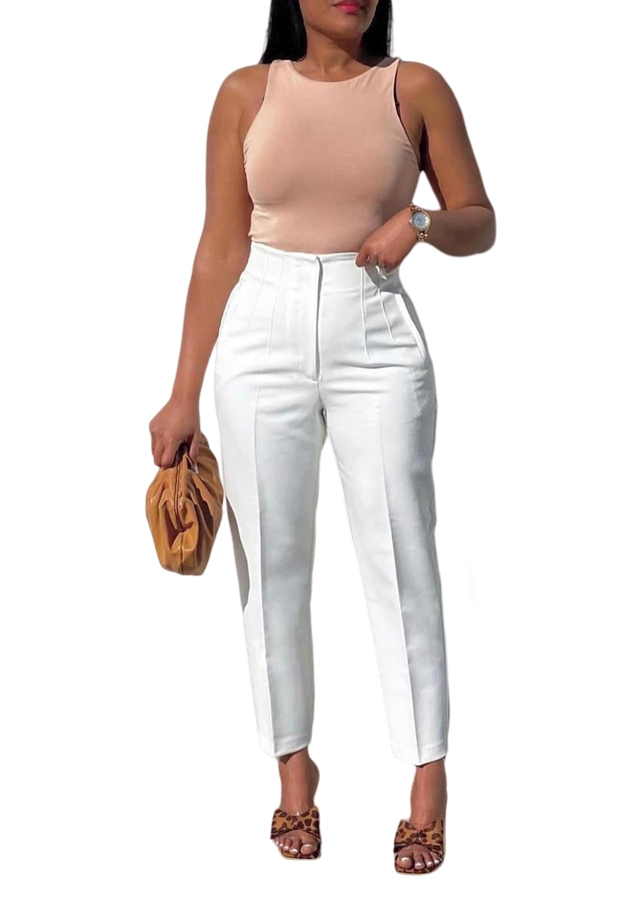HuiSiFang Womens Slim Fit Ankle Pants Casual Elegant Dressy Long Pant with Pockets