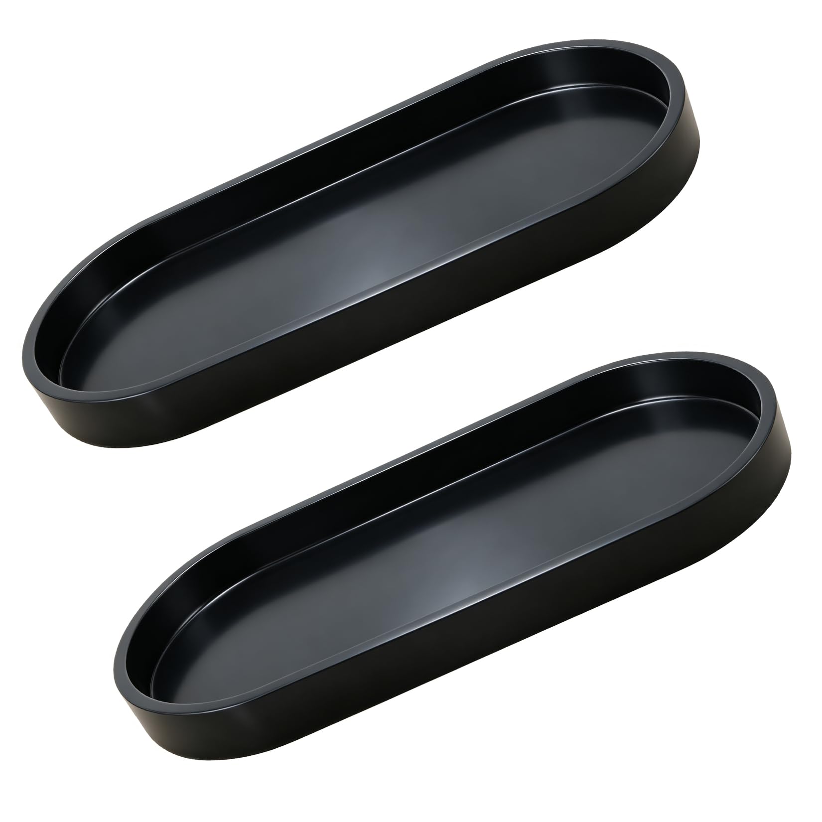 2 Pcs Bathroom Trays, Black Bathroom Vanity Tray, Oval Silicone Organizer Trays, Toilet Tank Storage Tray for Jewelry Rings Dresser Kitchen Sink Countertop Organiser Holder(Black)