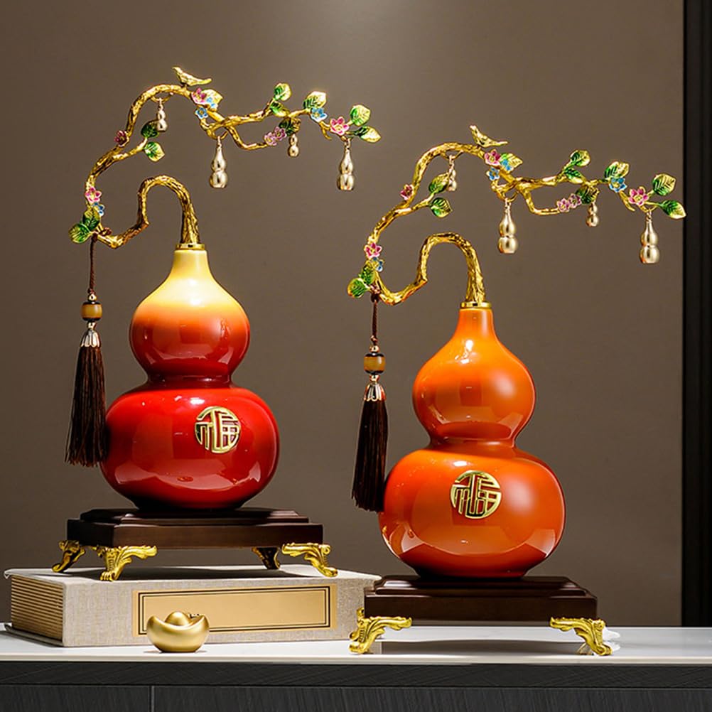 Sztuka dekoracyjna statua tykwy Feng Shui ozdoba z żywicy, rzeźba Hu Lu, dekoracje biura domowego, przyciąganie bogactwa i szczęścia, prezent, figurka ozdoba dobra,Orange