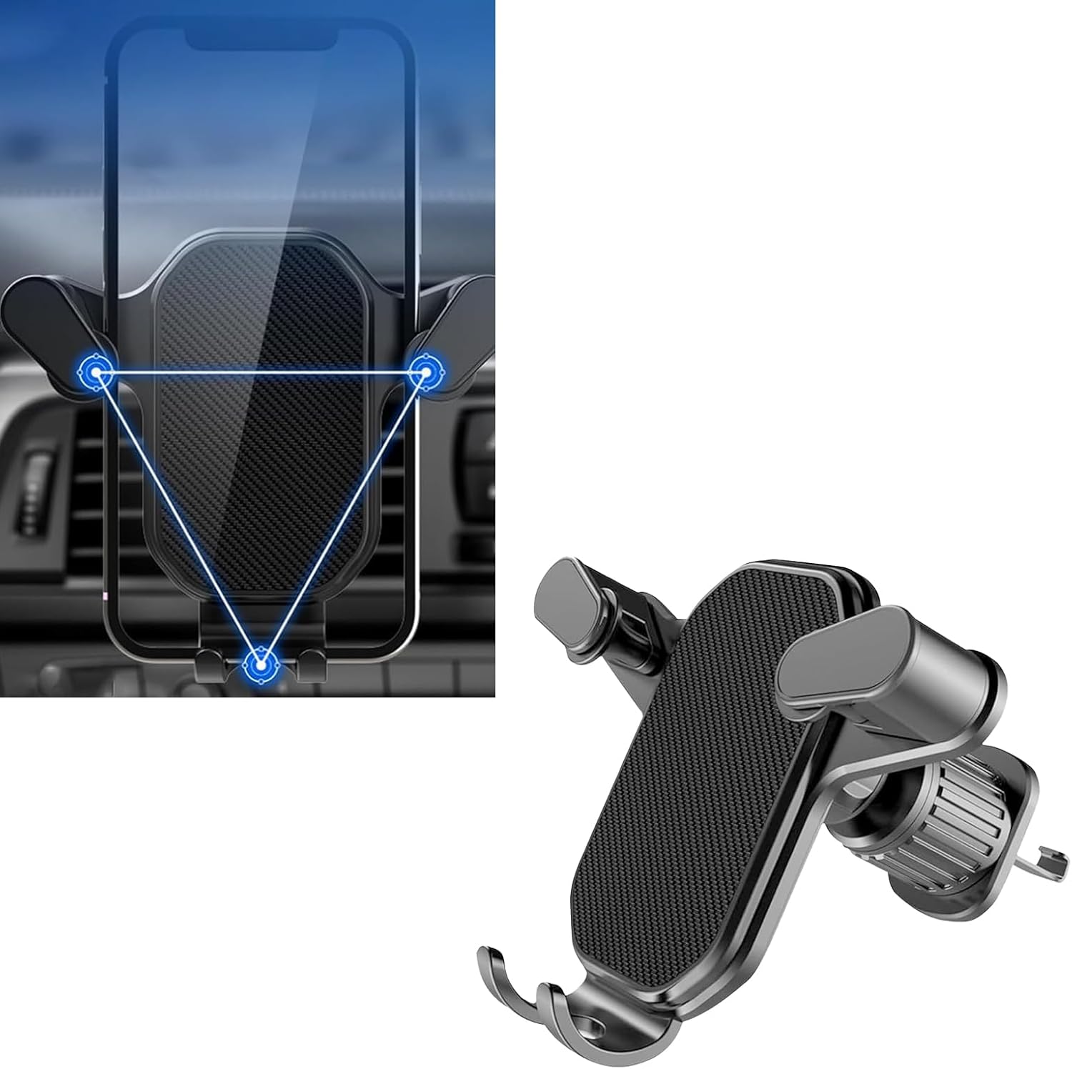 1 PC Car Vent Mobile Phone Holder, Never Shake Ultra-Stable Grab and Go Navigation Bracket, Retractable Spiral Hook Hands-Free Expansion Clip Stand for iPhone, Universal for Cars (Black)