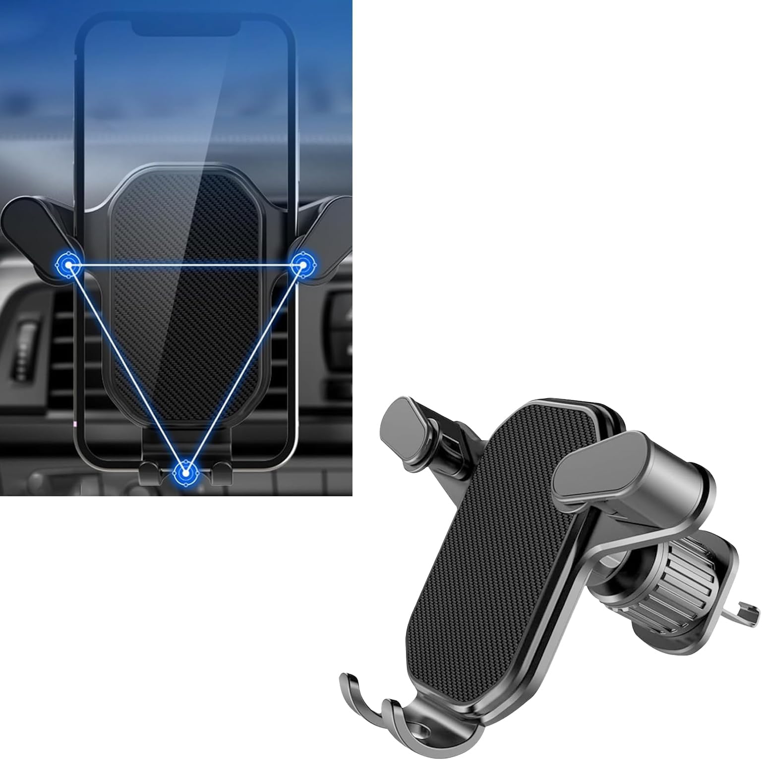 1 PC Car Vent Mobile Phone Holder, Never Shake Ultra-Stable Grab and Go Navigation Bracket, Retractable Spiral Hook Hands-Free Expansion Clip Stand for iPhone, Universal for Cars (Black)