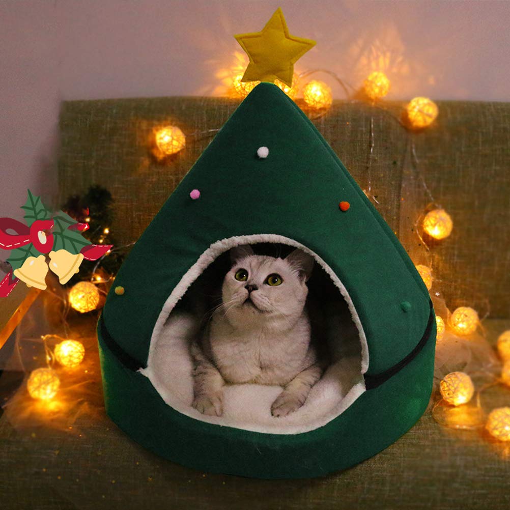 Arbre De Noël Lit Pour Chat, Tentes D'Hiver Lit Intérieur Grotte, Maison D'Arbre De Noël Feutres Tente En Forme De Sapin De Noël Pour Petits Chiens Chats Animaux De Compagnie, Décoration De