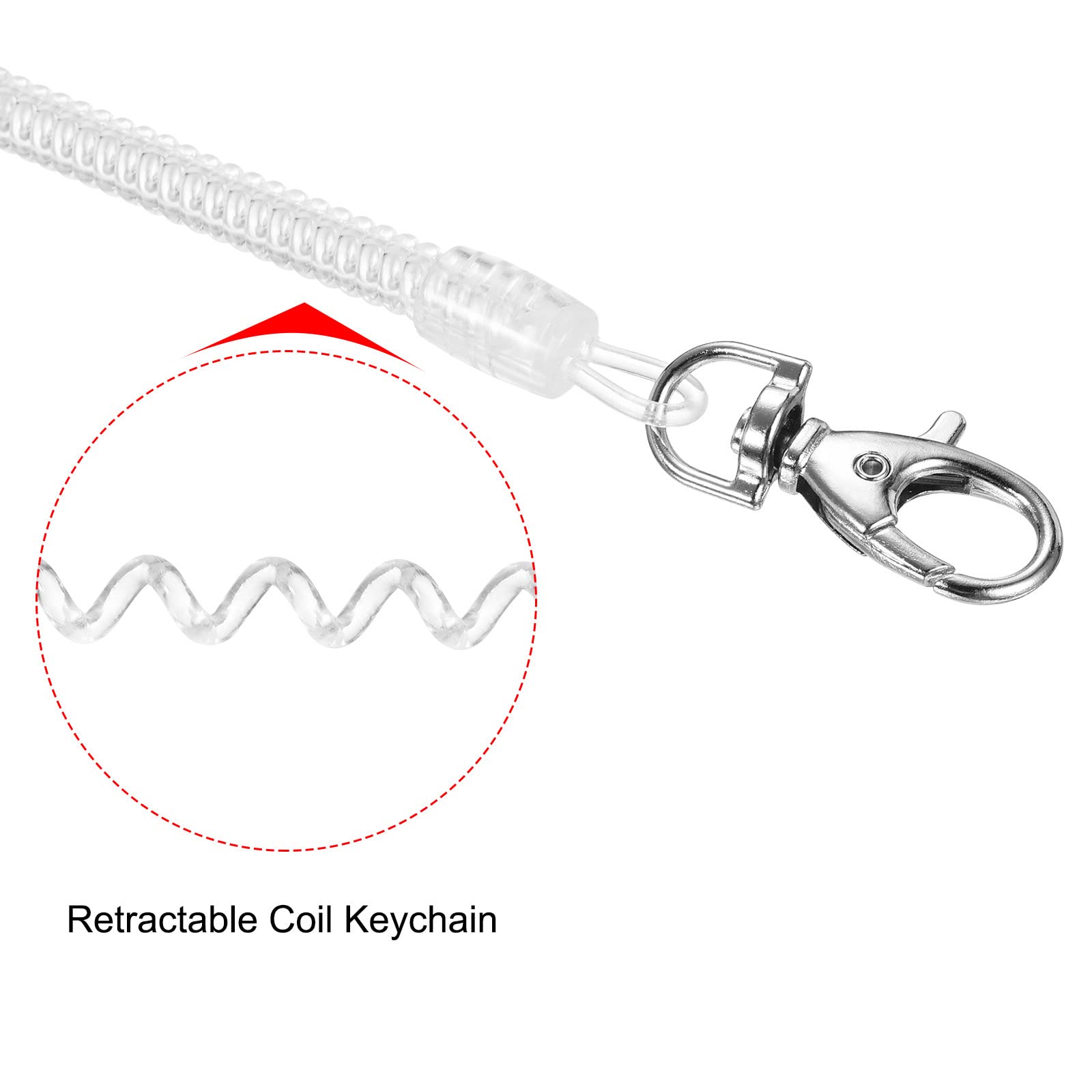 PATIKIL Retractable Coil Spring Keychain Lobster Clasp with Key Ring 360mm, 1 Pack Plastic Spiral Stretchy Cord Strap Snap Hook, Clear - Image 4