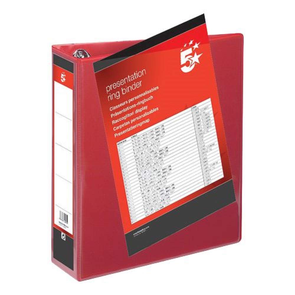 5 Star Presentation Ring Binder PVC 4 D-Ring 65mm Size A4 Red [Pack 10]