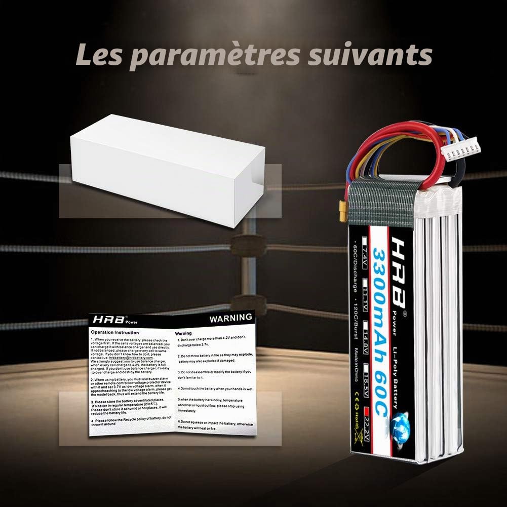 HRB 2PCS 6S 22.2V 3300mAh 60C Lipo Batterie avec XT60 Plug pour RC Hélicoptère Avion Voiture Bateau Camion