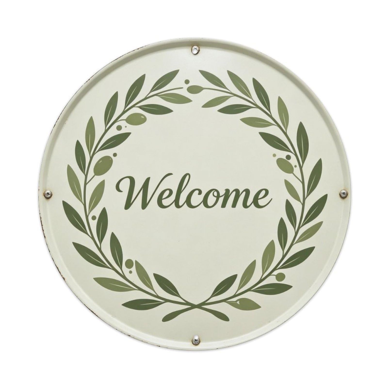 Olive Wreath Welcome Metal Tin Sign Plaque