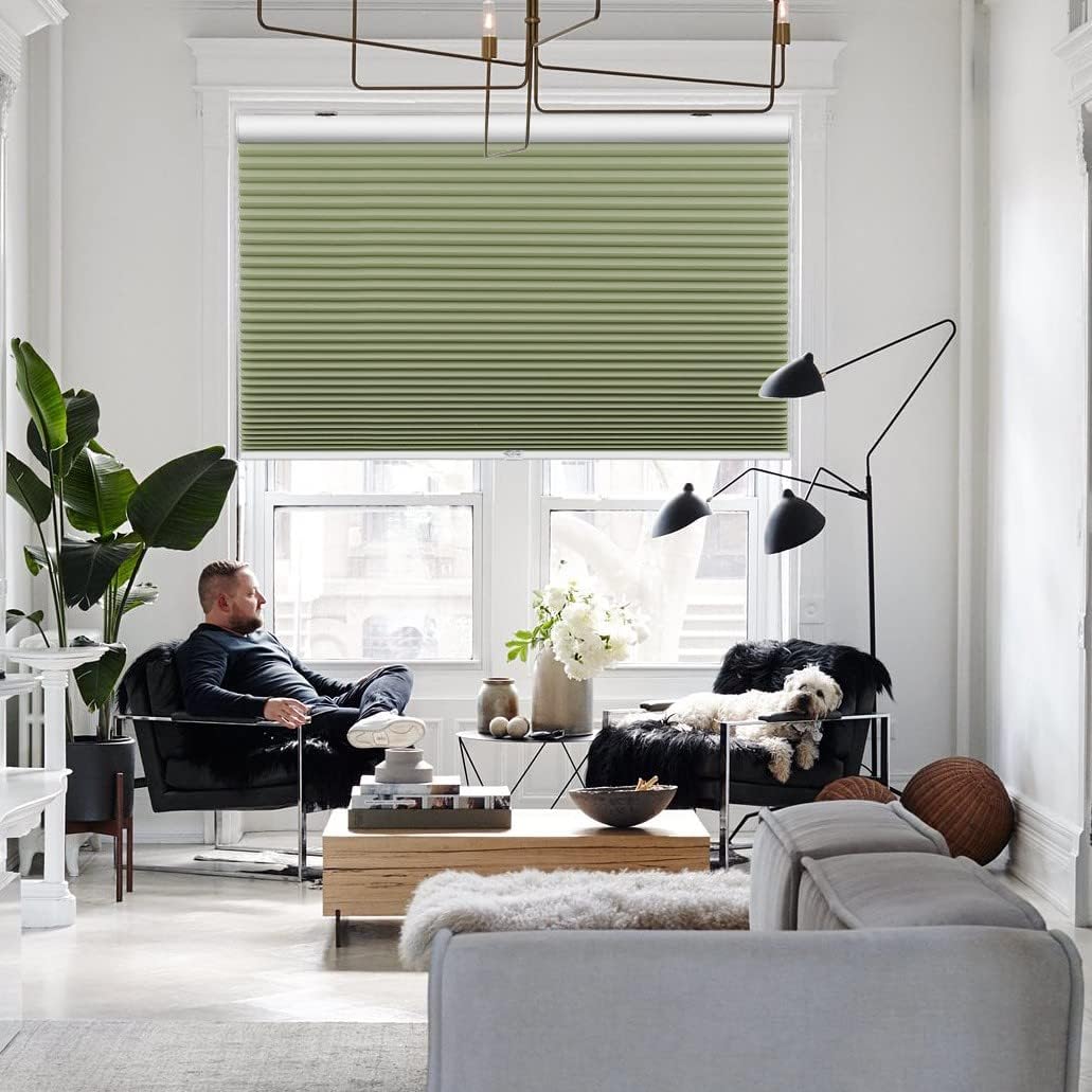 Keego Cordless Blackout Window Cellular Shades Honeycomb Blinds for Windows-Custom Cut to Size Noise Cancelling Window Blinds and Shades for Home Kitchen Bedroom Office (Green, 36" W x 32" H)