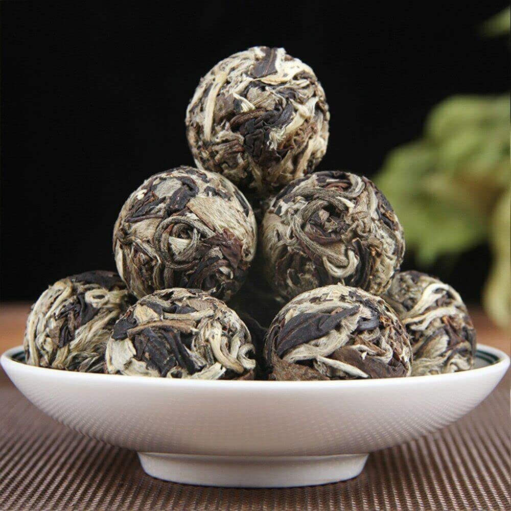 Perle Di Tè Pu'er Bianco Dall'aroma Leggero Tè Puer Naturale E Biologico Fatto a Mano in Cina Tee PuErh Bollito Senza Additivi Tea Puer Sfuso in Palline (250g)