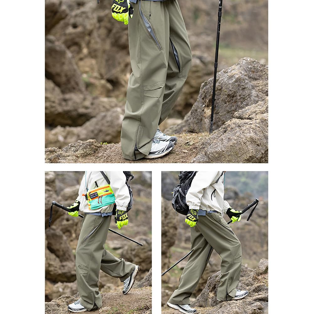 DAIHAN Hombre Montañismo Impermeables y Resistentes al Viento Pantalones de Trekking Cremallera Lateral Pantalones Casuales para Correr, Caminar y Pescar