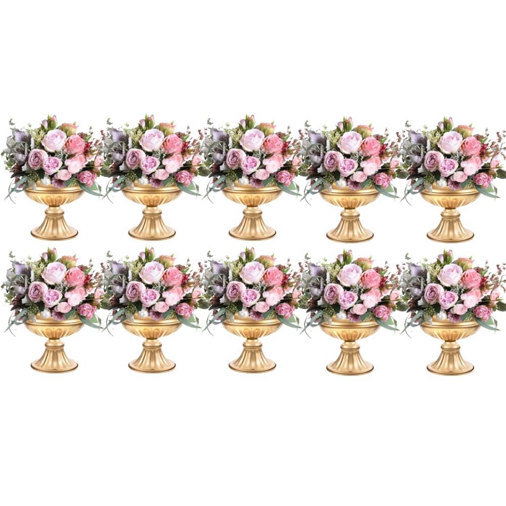 6.5 inch 10 pcs Compote Vase Gold Vases for Centerpieces Large Sized Metal Bowl Gold Centerpieces for Table Wedding Bulk Gold Centerpiece Table Decorations Wedding Party Event Brass Vase