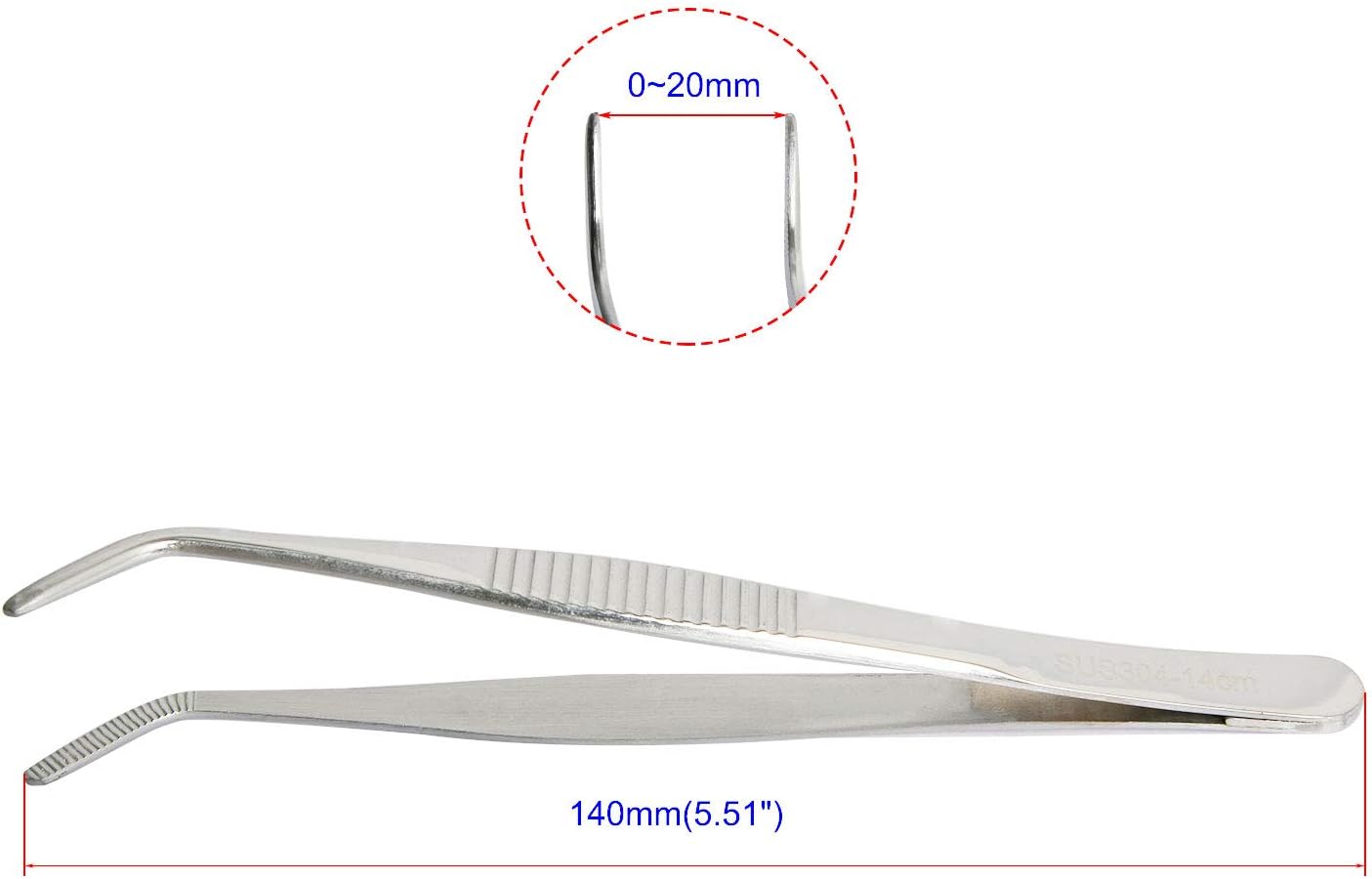 LAOSEP 304 Stainless Steel Curved Serrated Tip Tweezers, 2pcs, Silver, 140mm - Image 3