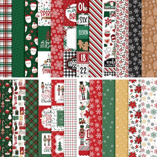 24 hojas de papel para álbumes de recortes navideños, kit de 24 papeles de decoupage con diseños Papeles decorativos de colores