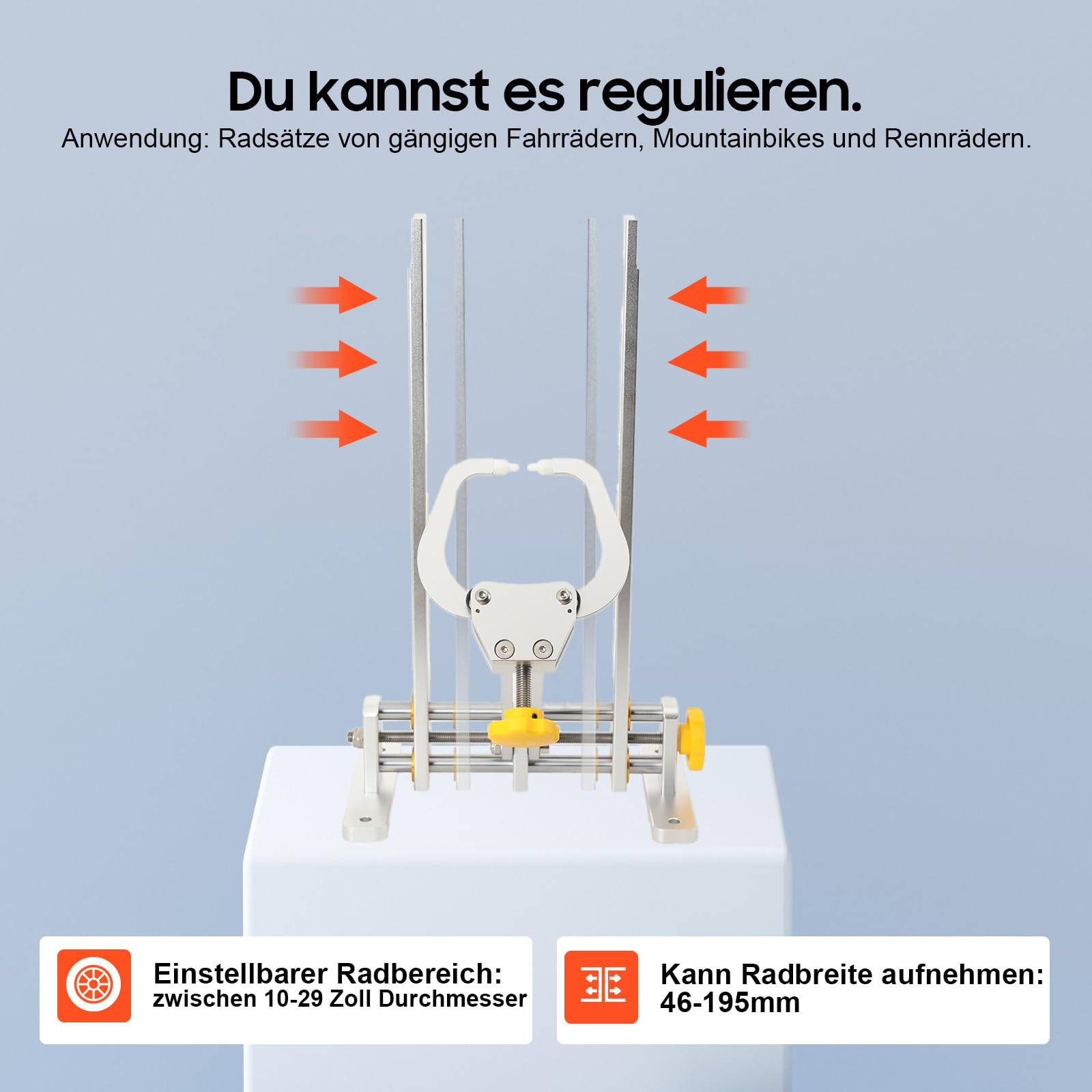 LALABU Fahrrad Zentrierständer, Zentralständer Fahrrad Einstellbare 10-29 zoll Durchmesser, Montageständer Geeignet für Mountainbikes, Fahrräder, Rennräder,Radbreite aufnehmen: 46-195mm