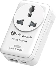 UltraProlink 3-Pin Universal Multi-Plug Socket with Surge | DualPorts-1 Type-C PD 20W Fast Charger Plus 1 USB-A QC3.0 18W | 10A-2500W Power| Charge iPhone 50% in 30 mins|Surge Mini