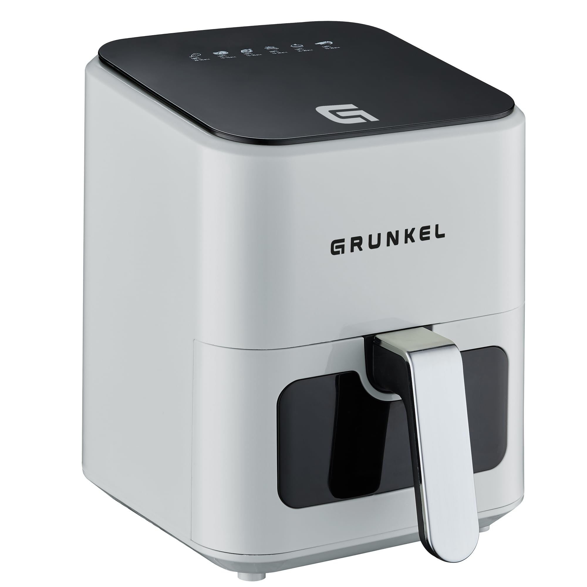 Grunkel - Frytkownica powietrzna - Air Fryer - 4 litry i 7 programów WEF. Cyfrowy panel sterowania Wielofunkcyjny i podświetlany wyświetlacz okienny. Timer 60 minut - Frytkownica bezolejowa (biała)