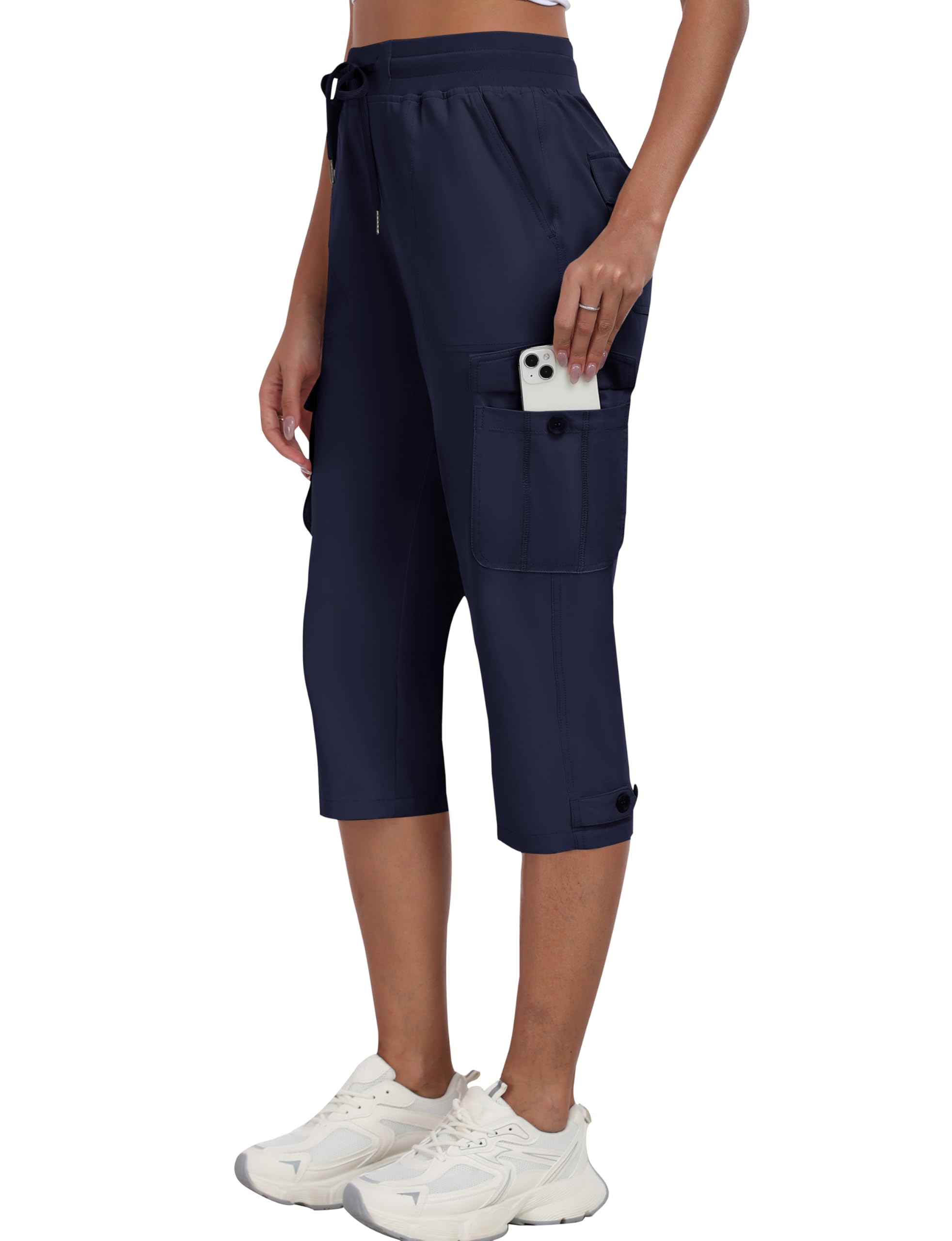 MoFiz Pantacourt Randonnée Femme Pantalon Cargo d'extérieur Léger et Respirant Pantacourt Cargo 3/4 d’été Séchage Rapide avec Poche S-3XL