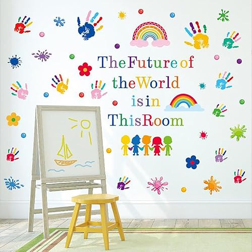 7 hojas de calcomanías de decoración de pared de arco iris, estrella de lunares, calcomanías de pared pequeñas, impermeables, corazón, sol,