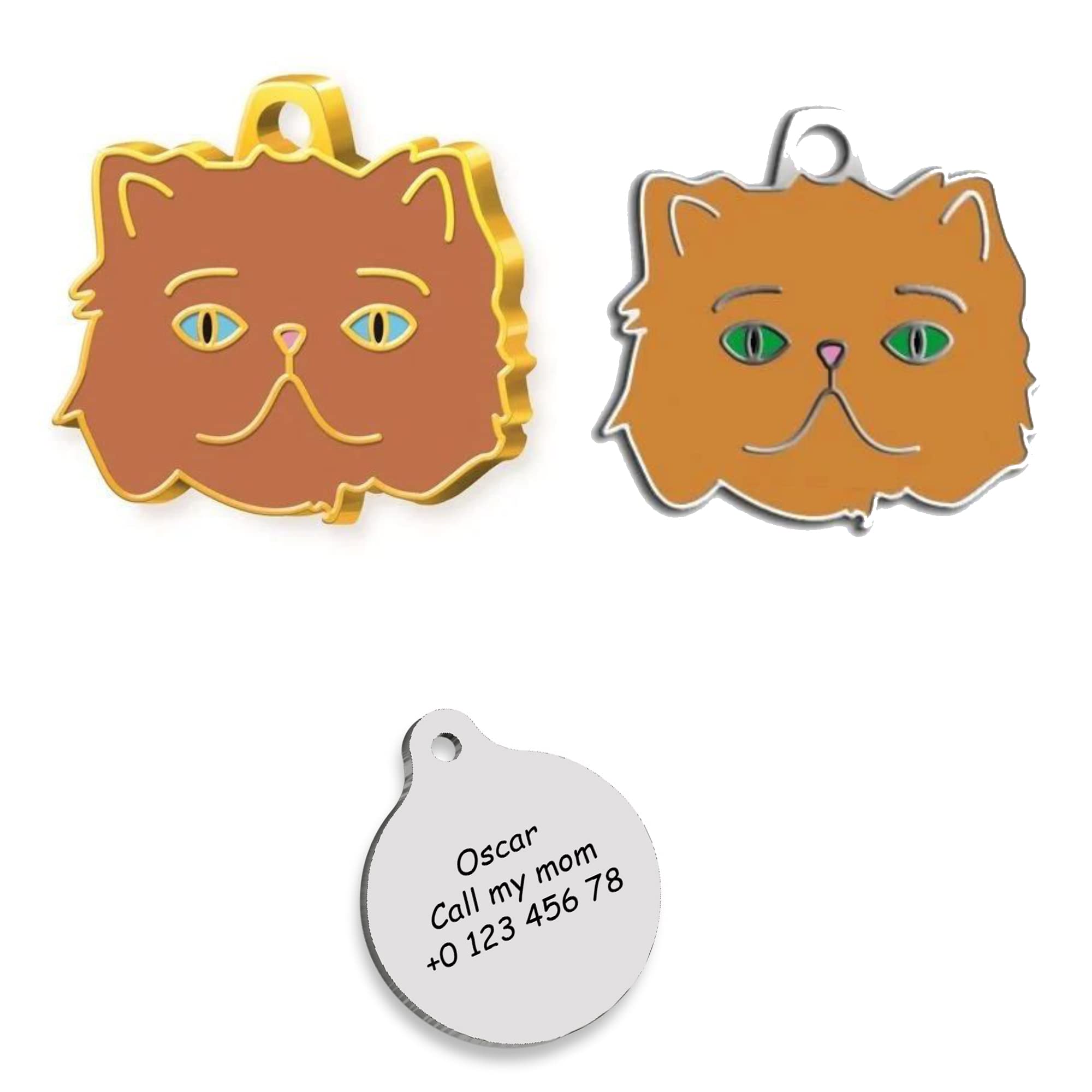 Cat id Tag Gold Plated - Silver Plated Cat Personalized Dog Tag - Cat Custom Name Tag - Customized Pet Tags - Cat Name id Tag for Dog - Cat Tag (Gold Plated)