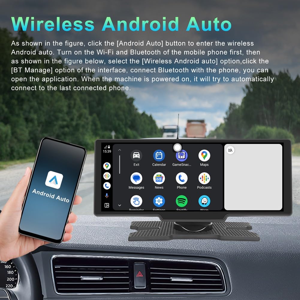 Monitor Auto 10,26 Pollici CarPlay Android Auto Schermo HD Bluetooth Trasmettitore FM Lettore Video