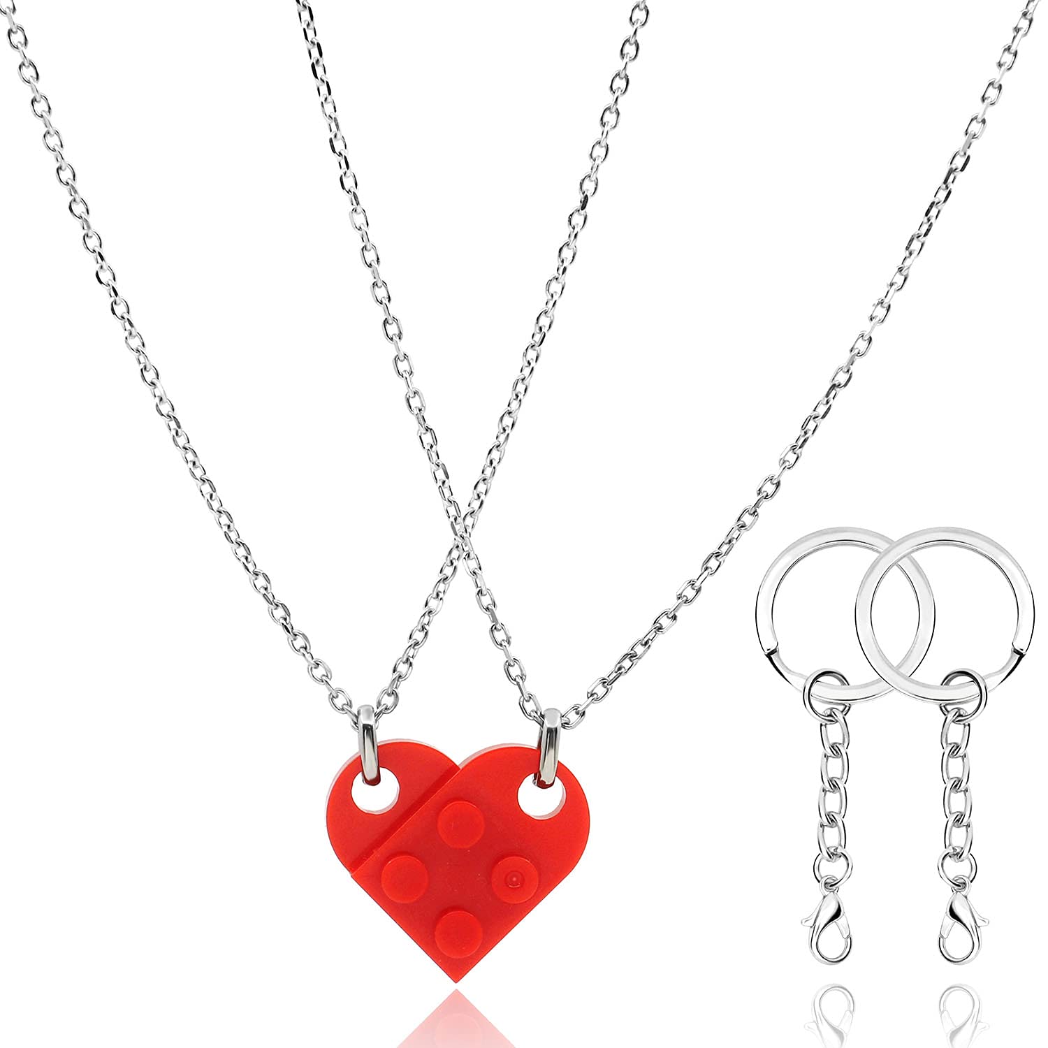 DURSIMatching Necklaces for Couples, Cute BFF Jewelry Friendship Red Brick Heart Pendant Necklace Set for 2 Best Friends