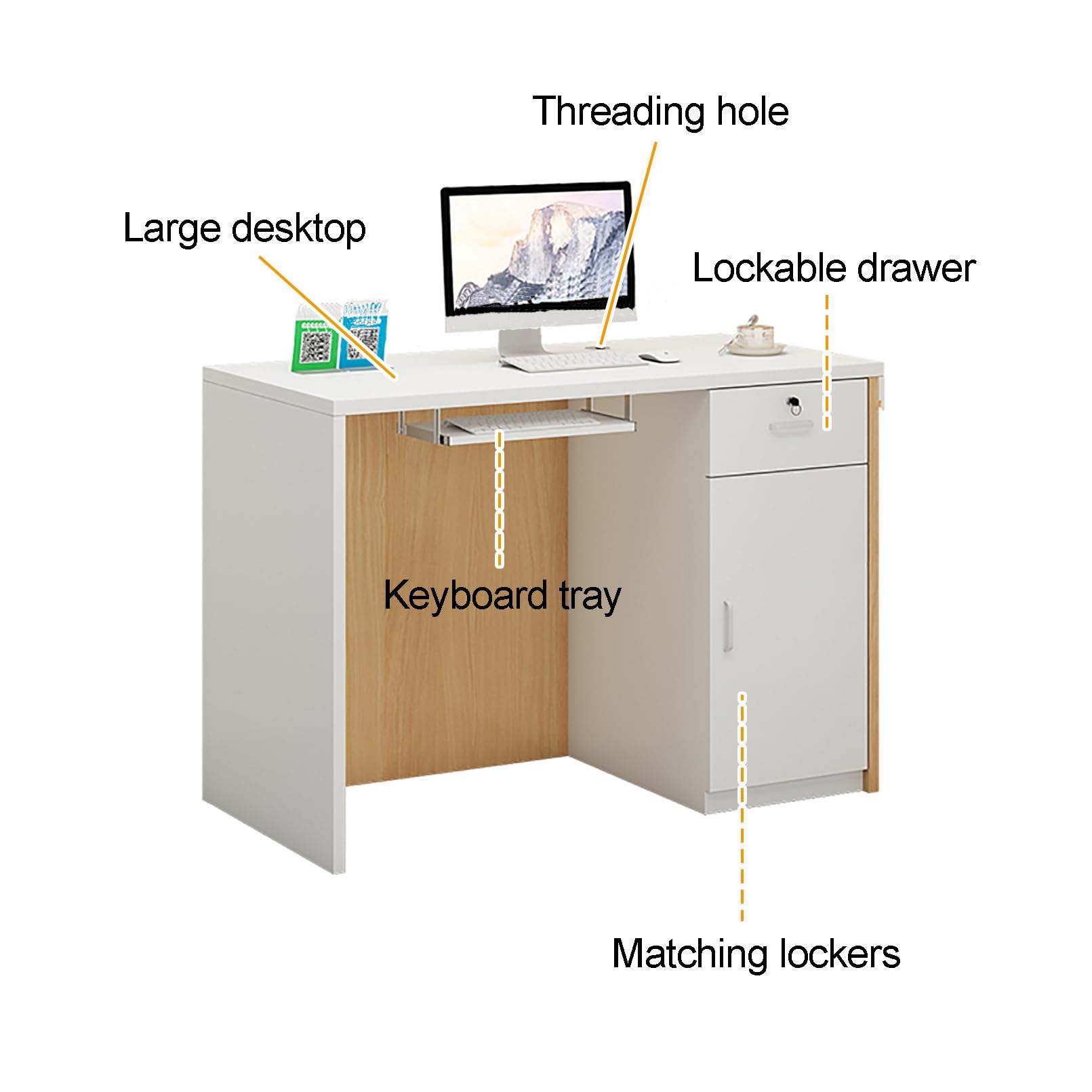 Amazon.co.jp: モダンなホワイトレセプションデスク ロック可能な
