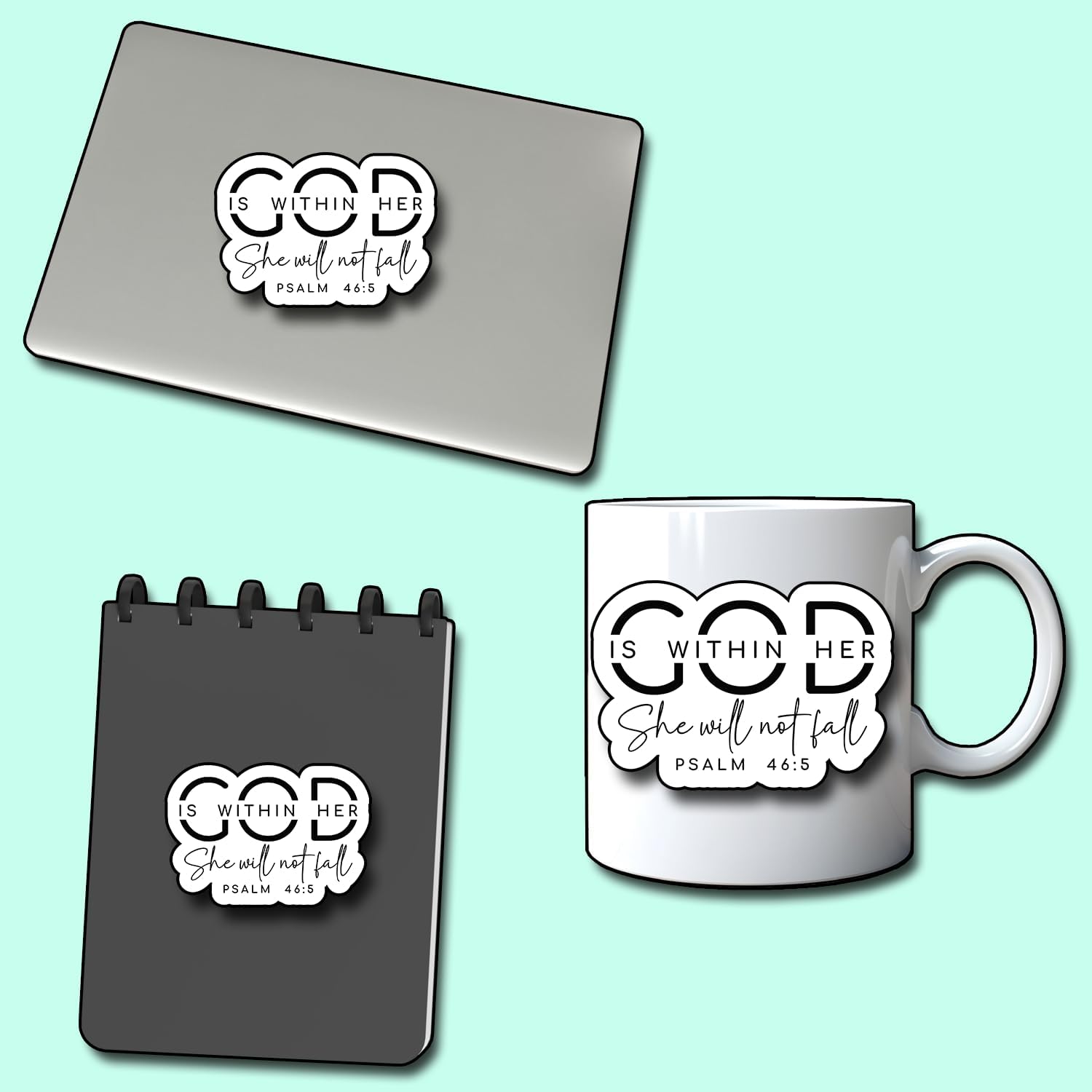 (3Pcs) God is Within Her She Will Not Fall Sticker, Christian Gifts Decorate Books Laptop Phone, Water Bottles Kindles Stickers, Tumbler Sticker Waterproof Vinyl Decorate 3 x 2,2" Inch - Image 5