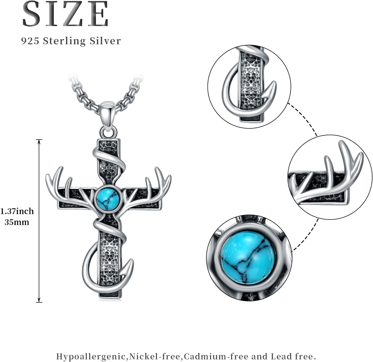 Hunting Cross Necklace 925 Sterling Silver Antler Pendant Fish Hook Necklace Deer Jewelry Hunting Gifts for Men Hunters Dad - Image 4