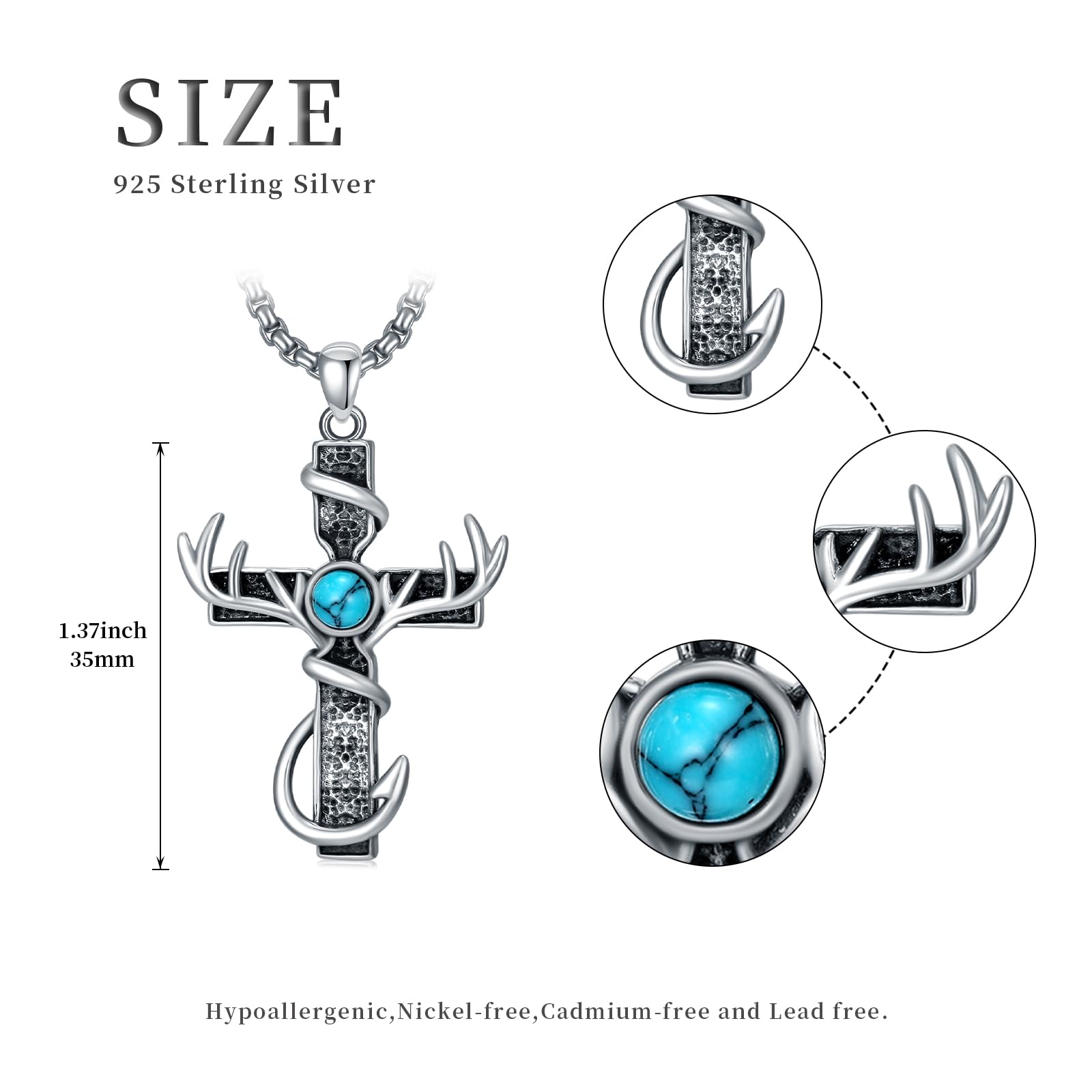 Collana con croce da caccia in argento Sterling 925 con ciondolo a forma di corna di corna da pesce, collana con gancio da pesca, gioielli da caccia, regali per uomini, cacciatori e papà