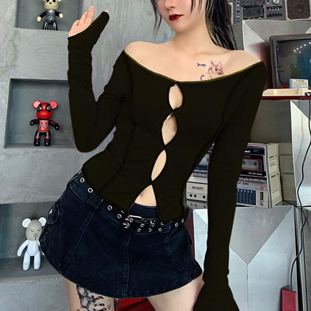 FAIMILORY Women's Streetwear Patchwork E Girl Shirts y2k Contrast Stitch Crop Top