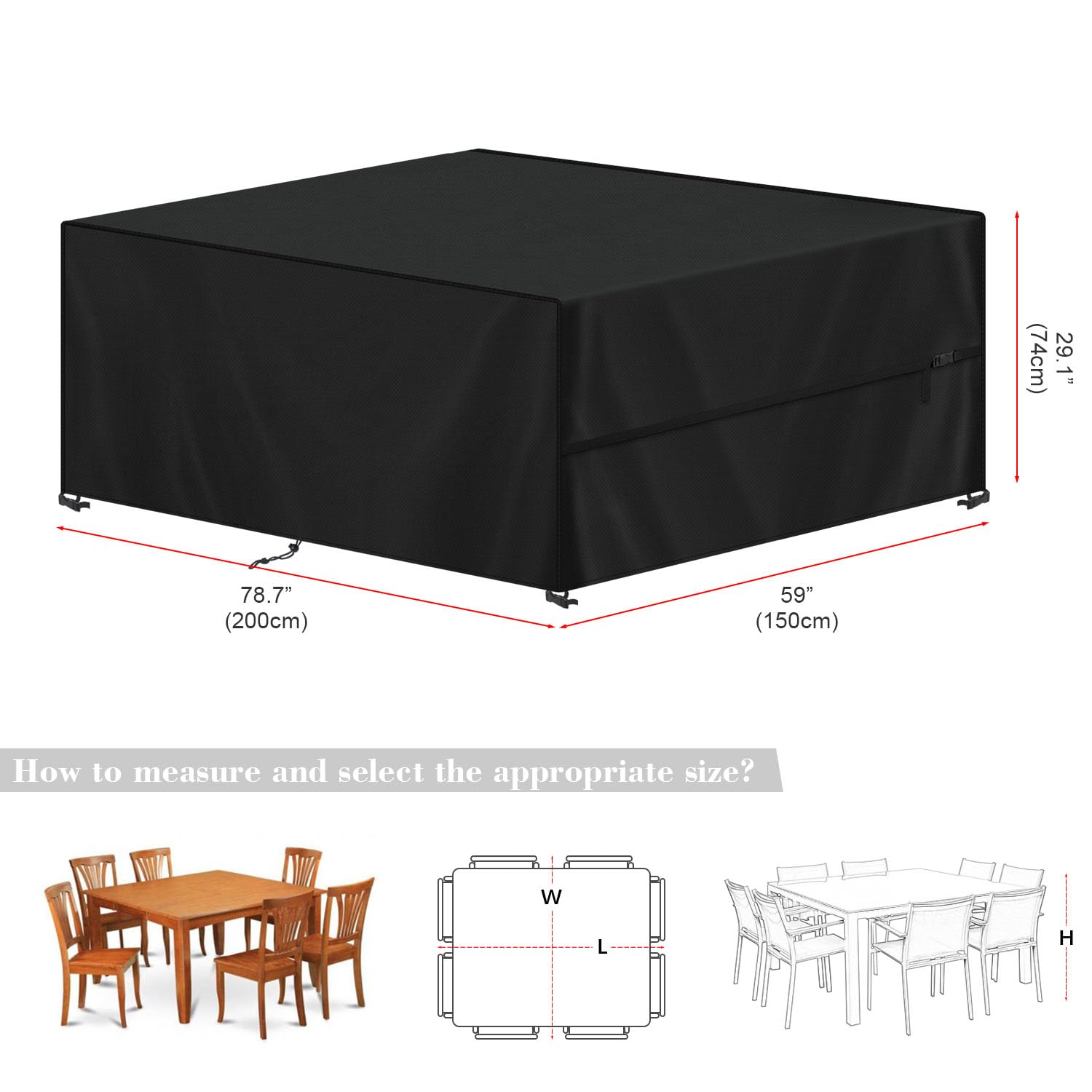 SIMPHAUS Garden Furniture Covers Waterproof Rectangular Garden Table Cover with Drawstring,Anti UV 420D Oxford Rattan Furniture Covers for Outside Furniture,Garden Rattan Sofa Sets 200x150x74cm - Image 2